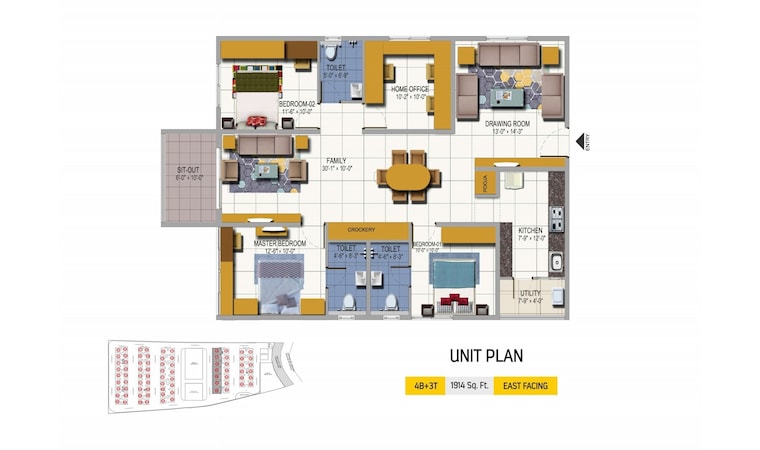 Floor Plan, urbanrise-on-cloud-33 3 Bedroom 1617 Sq.Ft. Apartment In Bachupally Hyderabad 9349590
