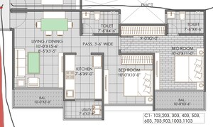 Floor Plan in 2 BHK Apartment at Ganga New town, Dhanori – for Rent