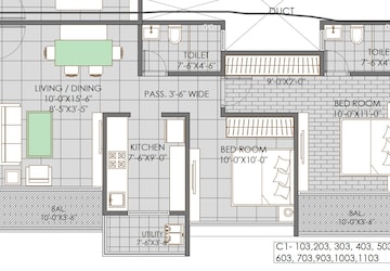 Floor Plan in 2 BHK Apartment at Ganga New town, Dhanori – for Rent