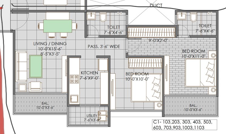 Floor Plan, ganga-new-town 2 Bedroom 950 Sq.Ft. Apartment In Dhanori Pune 9349795