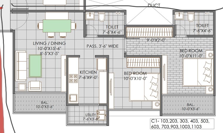 Floor Plan, ganga-new-town 2 Bedroom 950 Sq.Ft. Apartment In Dhanori Pune 9349795