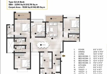 Floor Plan in 4 BHK Apartment at Avalon Park At The Prestige City, Sarjapur Road – for Rent
