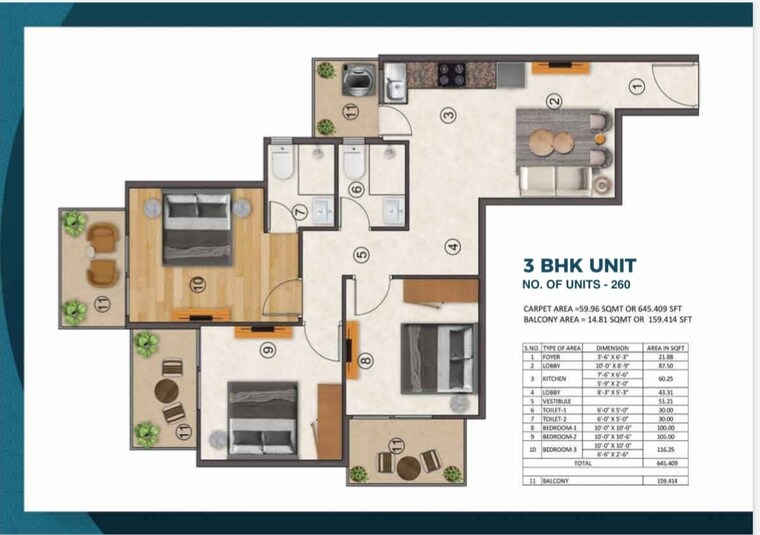 Floor Plan, rof-aalayas-phase-2 3 Bedroom 864 Sq.Ft. Apartment In Sector 102 Gurgaon 9355670