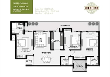 Floor Plan in 3 BHK Apartment at Hermitage Centralis, Vip Road – for Sale