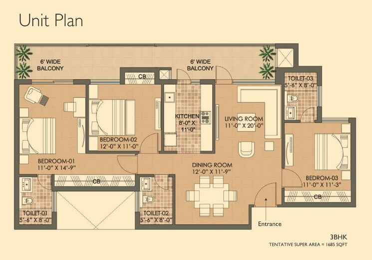 Floor Plan, omaxe-royal-residency-faridabad 3 Bedroom 1685 Sq.Ft. Apartment In Sector 79 Faridabad 9360817