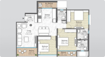 Floor Plan in 3 BHK Apartment at Mantra Magnus, Mundhwa – for Sale
