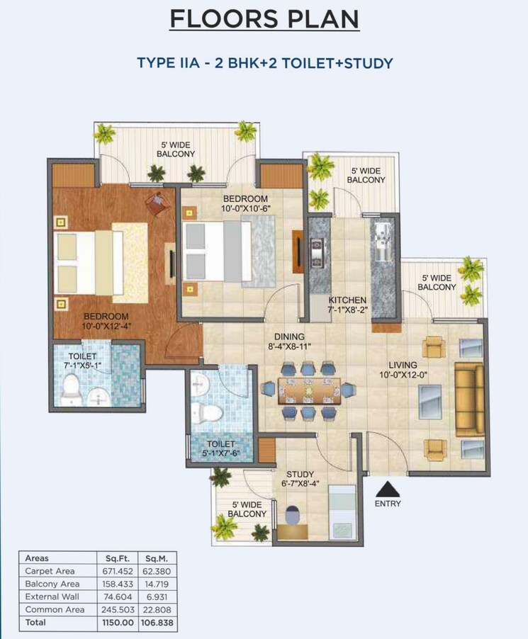 Floor Plan, bsb-vaibhav-heritage-height 2 Bedroom 1150 Sq.Ft. Apartment In Sector 16 Greater Noida Greater Noida 9364663