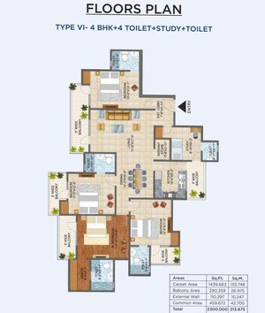 Floor Plan in 4 BHK Apartment at BSB Vaibhav Heritage Height, Sector 16 Greater Noida – for Sale