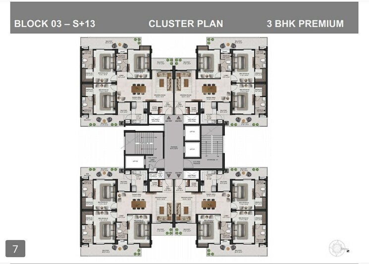 Floor Plan, high ground 3 Bedroom 1851 Sq.Ft. Apartment In High Ground Zirakpur 9366137