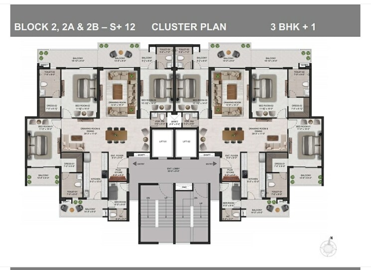 Floor Plan, high ground 3.5 Bedroom 2890 Sq.Ft. Apartment In High Ground Zirakpur 9366198