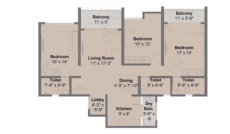 Floor Plan, wakad 2 Bedroom 798 Sq.Ft. Apartment In Wakad Pune 9366386