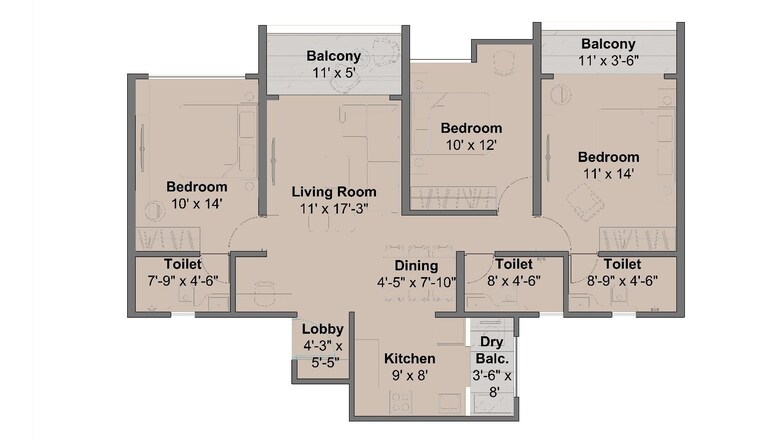 Floor Plan, wakad 2 Bedroom 798 Sq.Ft. Apartment In Wakad Pune 9366386