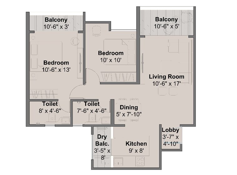 Floor Plan, wakad 3 Bedroom 1070 Sq.Ft. Apartment In Wakad Pune 9366780
