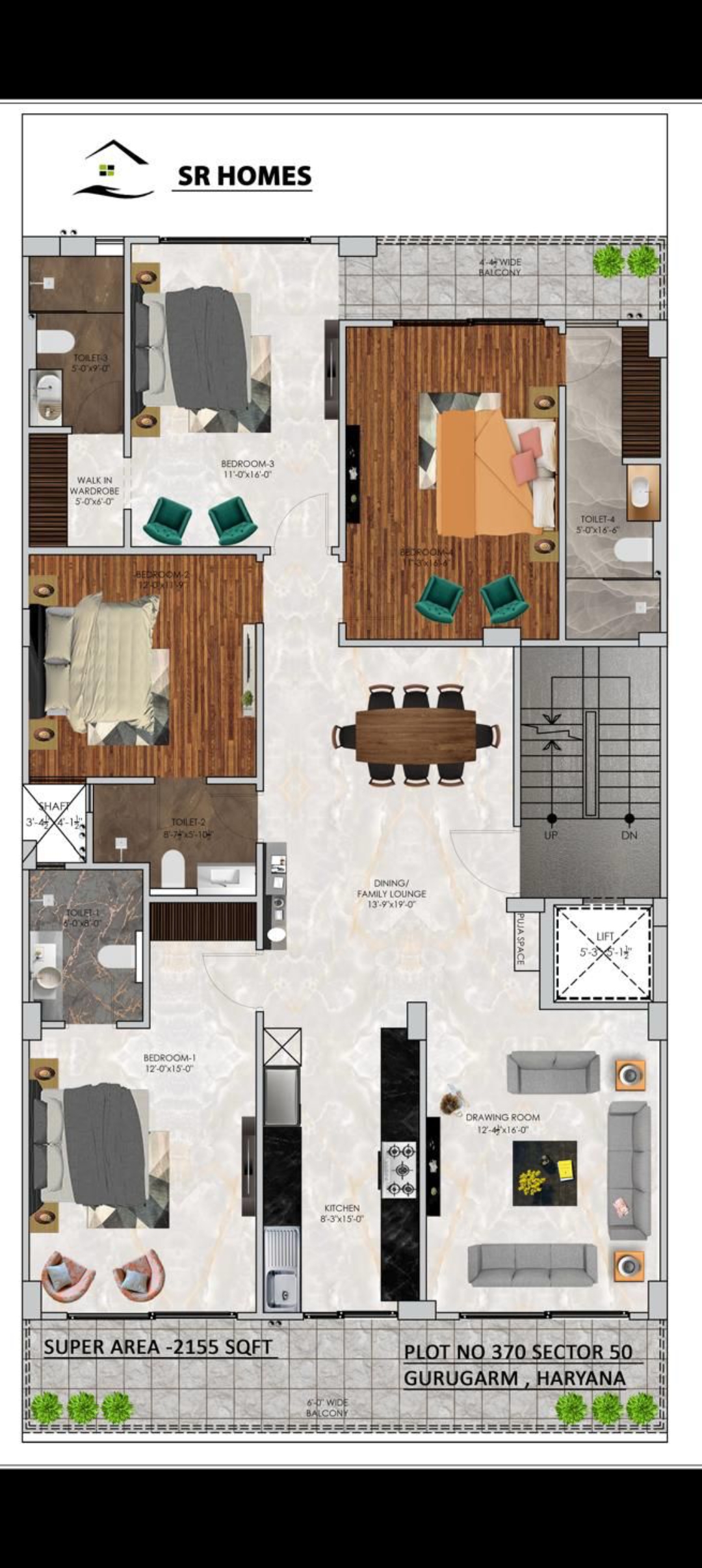 4 BHK 2200 Sq.Ft. Builder Floor in Unitech Escape