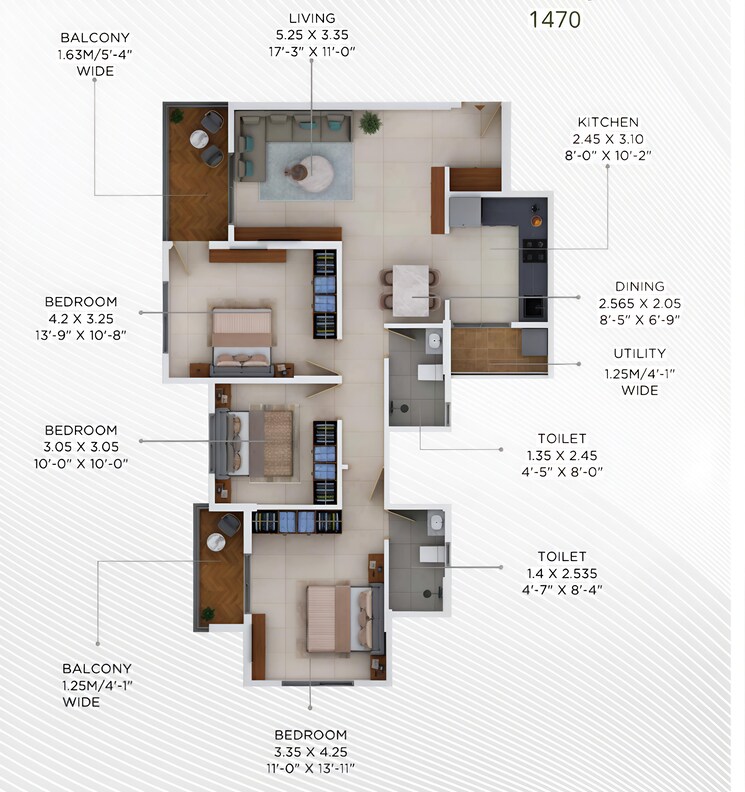Floor Plan, besa pipla rd 3 Bedroom 1470 Sq.Ft. Apartment In Besa Pipla rd Nagpur 9373866