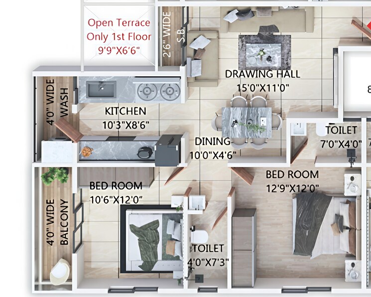 Floor Plan, manish nagar 2 Bedroom 1095 Sq.Ft. Apartment In Manish Nagar Nagpur 9374082