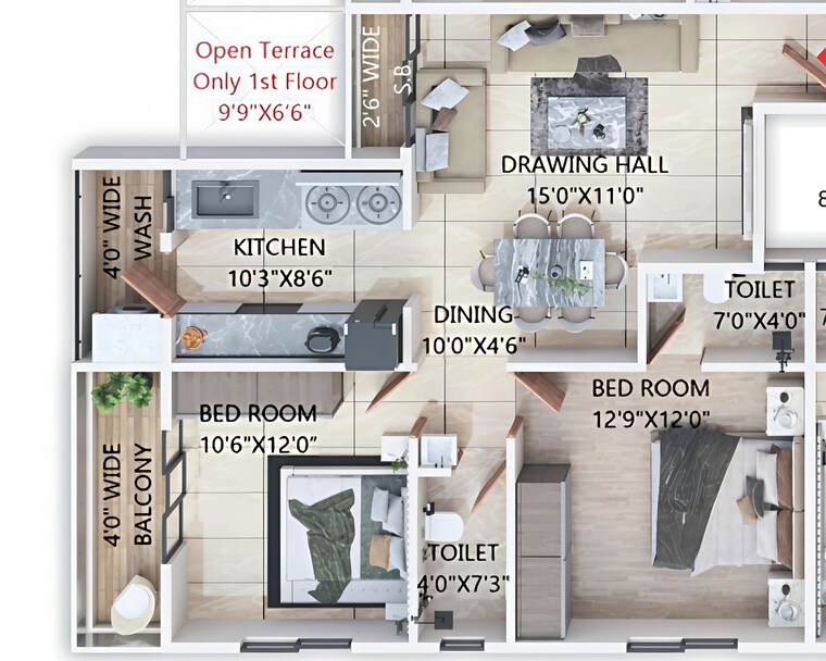 Floor Plan, manish nagar 2 Bedroom 1095 Sq.Ft. Apartment In Manish Nagar Nagpur 9374082
