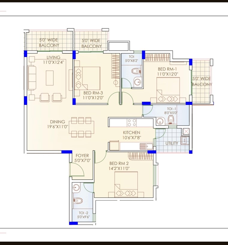 Floor Plan, mims-habitat 3 Bedroom 1733 Sq.Ft. Apartment In Hennur Road Bangalore 9374371