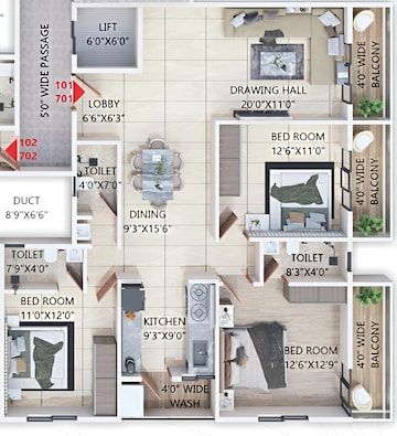 Floor Plan in 3 BHK Apartment at Manish Nagar – for Sale