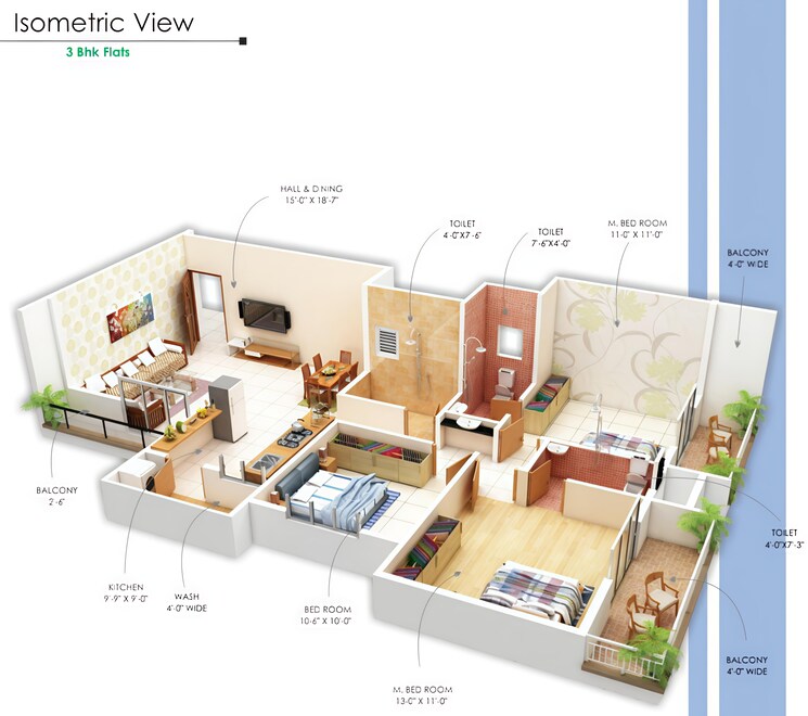 Floor Plan, besa 3 Bedroom 1500 Sq.Ft. Apartment In Besa Nagpur 9374736
