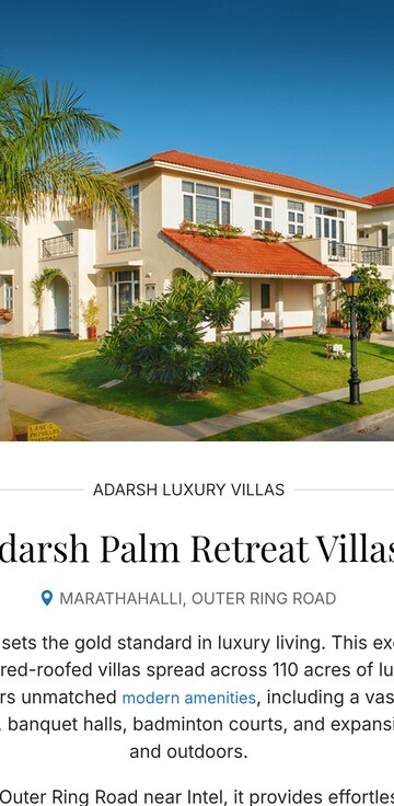 4 BHK Villa – Garden View at Adarsh Palm Retreat, Marathahalli Orr - for Sale