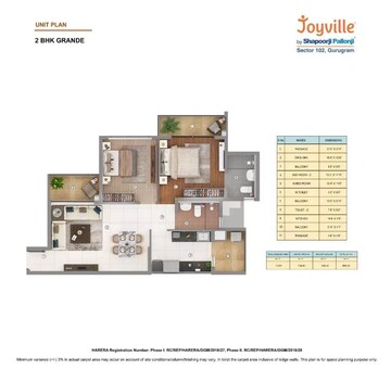 Floor Plan in 2 BHK Apartment at Shapoorji Pallonji Joyville Phase 3, Sector 102 – for Sale