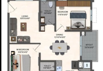 Floor Plan in 2 BHK Apartment at Pavani Mirabilia, Whitefield – for Sale