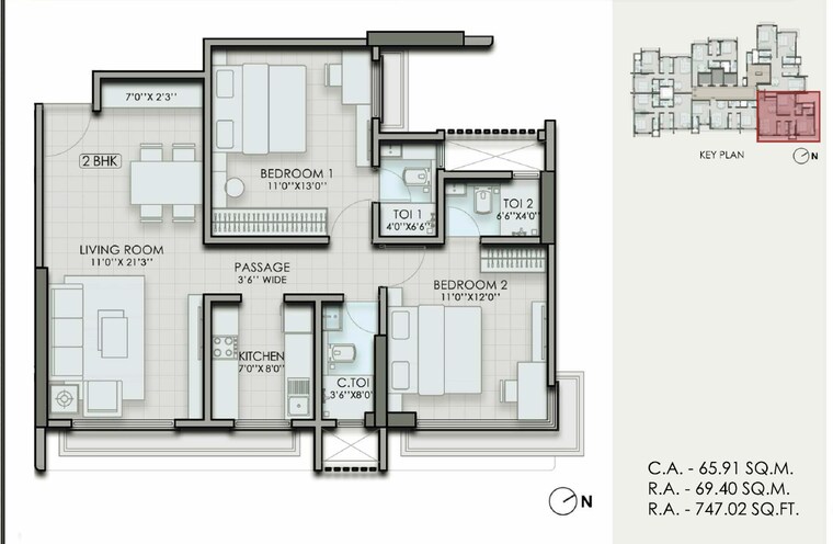 Floor Plan, matunga west 2 Bedroom 747 Sq.Ft. Apartment In Matunga West Mumbai 9380917