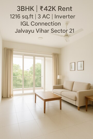 Living Room in 3 BHK Apartment at Jal Vayu Vihar Noida, Sector 21 – for Rent