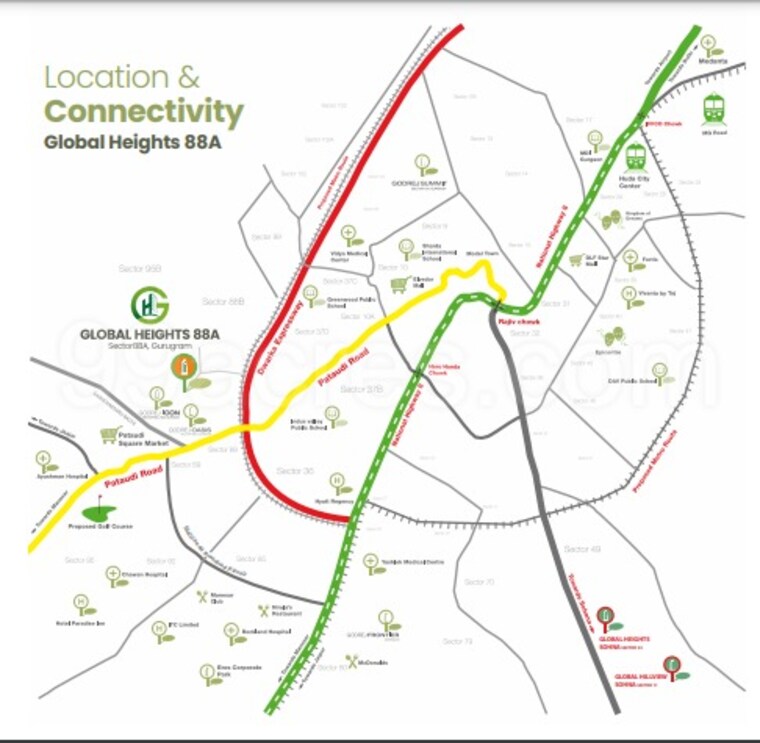 Map Location, breez-global-heights-88 3 Bedroom 745 Sq.Ft. Apartment In Sector 88a Gurgaon 9382327