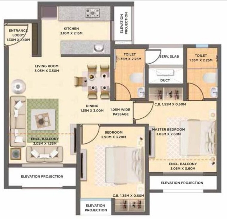 Floor Plan, balkum pada 2 Bedroom 700 Sq.Ft. Apartment In Balkum Pada Thane 9384825