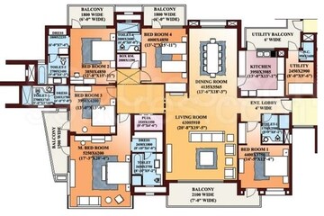 Floor Plan in 4 BHK Apartment at The Grand, Sector 52 – for Sale