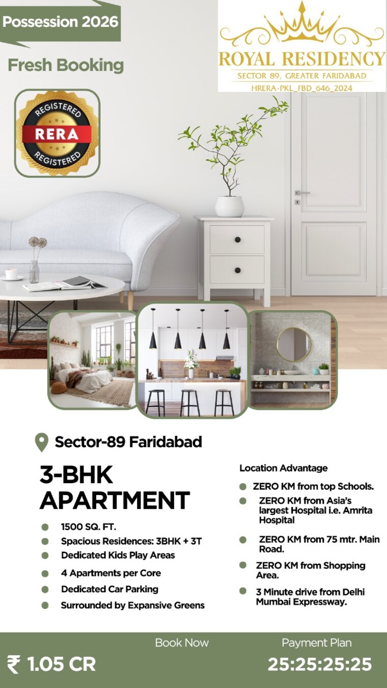 Floor Plan, ors-royal-residency 3 Bedroom 1101 Sq.Ft. Apartment In Sector 89 Faridabad 9386383