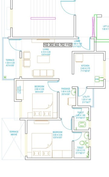 Floor Plan in 2 BHK Apartment at Sai Casalino Towers, Handewadi – for Sale