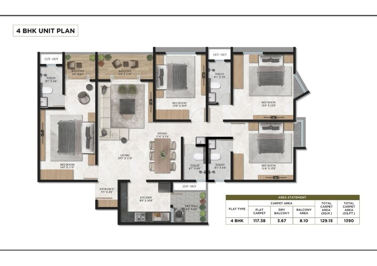 Floor Plan, triaa-nesterra 2 Bedroom 846 Sq.Ft. Builder Floor In Lohgaon Pune 9389490
