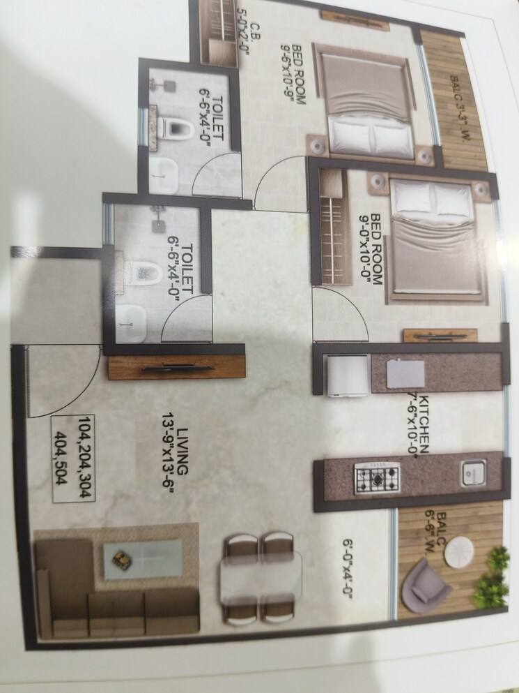 Floor Plan, shubh-manokamana 2 Bedroom 682 Sq.Ft. Apartment In Khadakpada Thane 9389863