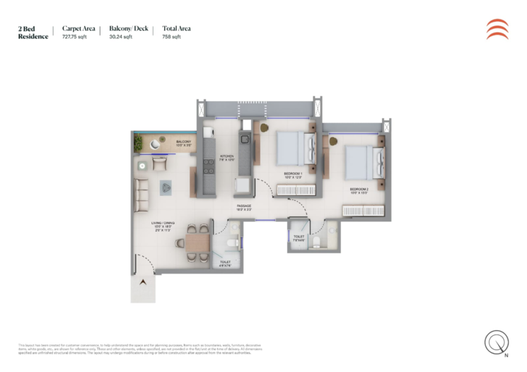Floor Plan, chembur 2 Bedroom 758 Sq.Ft. Apartment In Chembur Mumbai 9390293