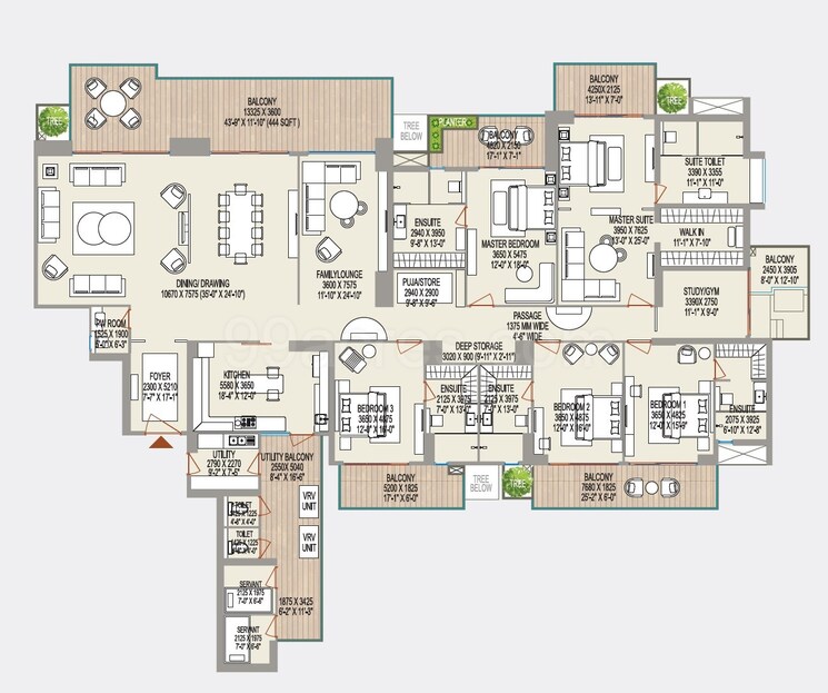 Floor Plan, aba-county-107 4 Bedroom 3501 Sq.Ft. Apartment In Sector 107 Noida 9397431