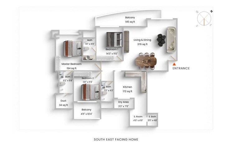 Floor Plan, viola-alba 3 Bedroom 1594 Sq.Ft. Apartment In Powai Mumbai 9397634