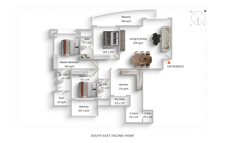 Floor Plan, viola-alba 3 Bedroom 1594 Sq.Ft. Apartment In Powai Mumbai 9397634