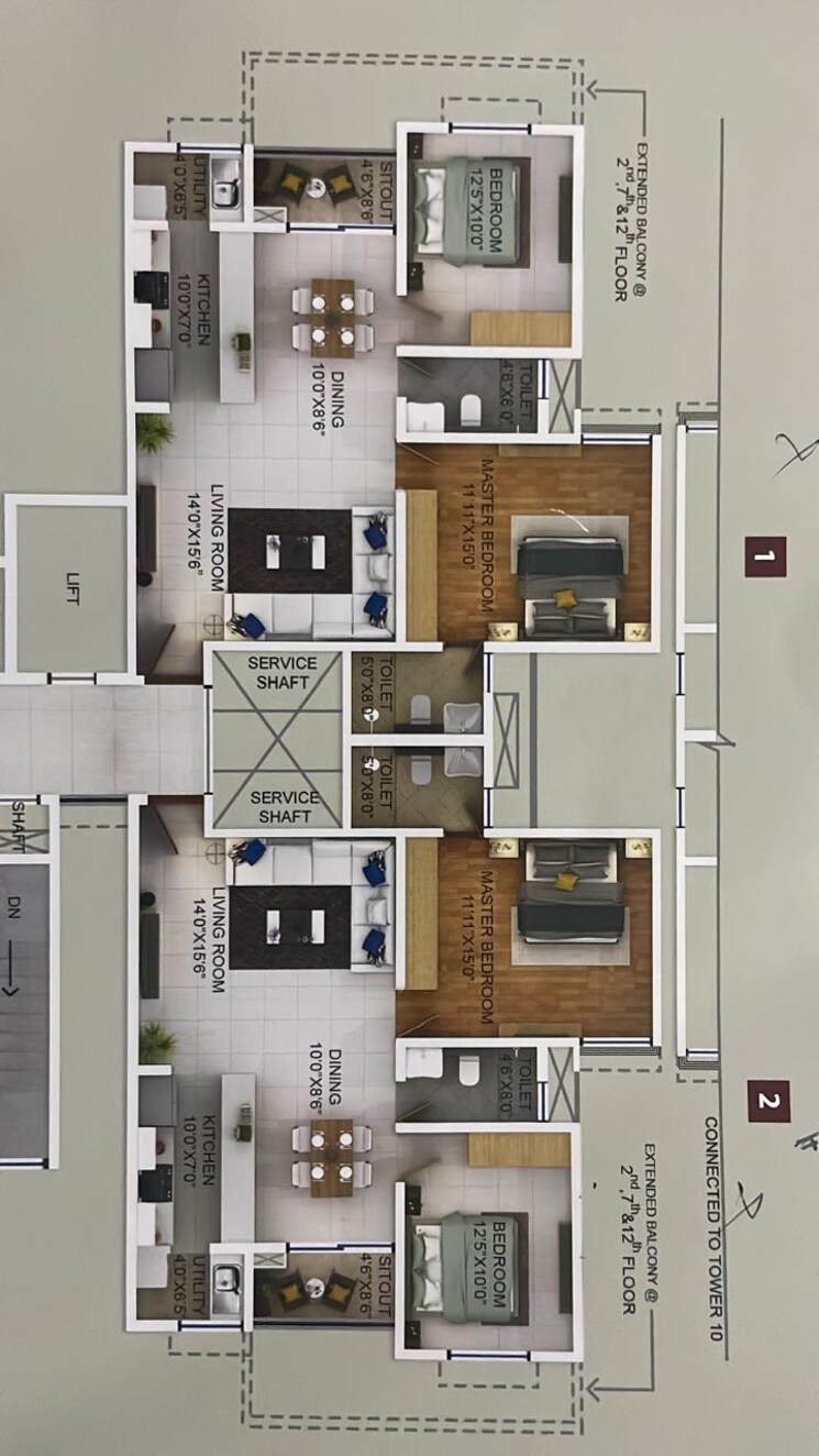 Floor Plan, puravankara-purva-zenium 2 Bedroom 1204 Sq.Ft. Apartment In Hosahalli Bangalore 9400459