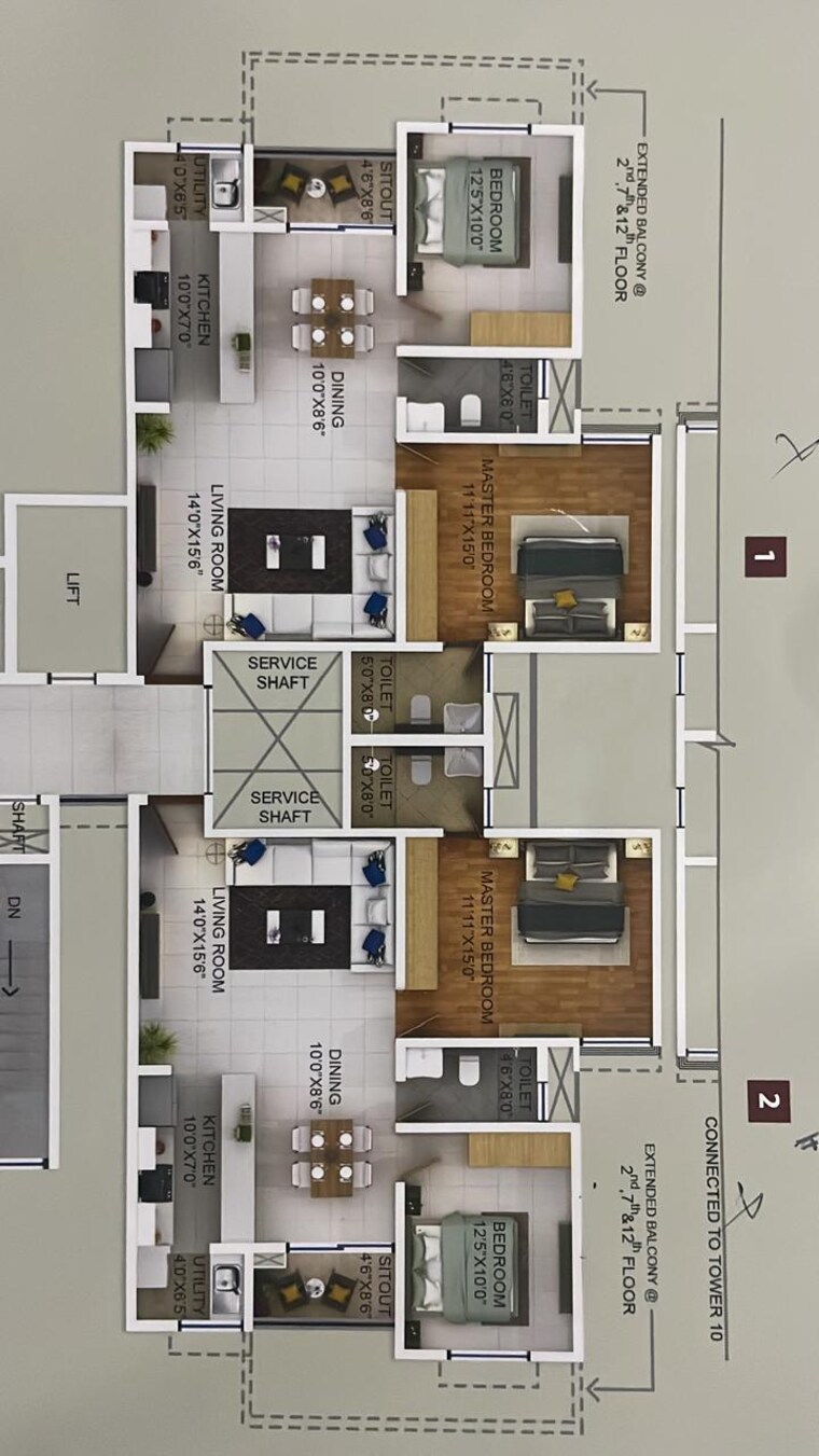Floor Plan, puravankara-purva-zenium 2 Bedroom 1204 Sq.Ft. Apartment In Hosahalli Bangalore 9400549