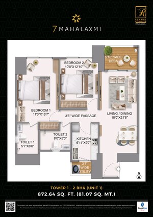 Floor Plan in 2 BHK Apartment at Runwal 7 Mahalaxmi, Mahalaxmi – for Sale