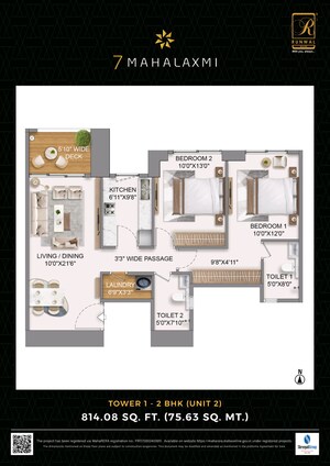 Floor Plan in 3 BHK Apartment at Runwal 7 Mahalaxmi, Mahalaxmi – for Sale
