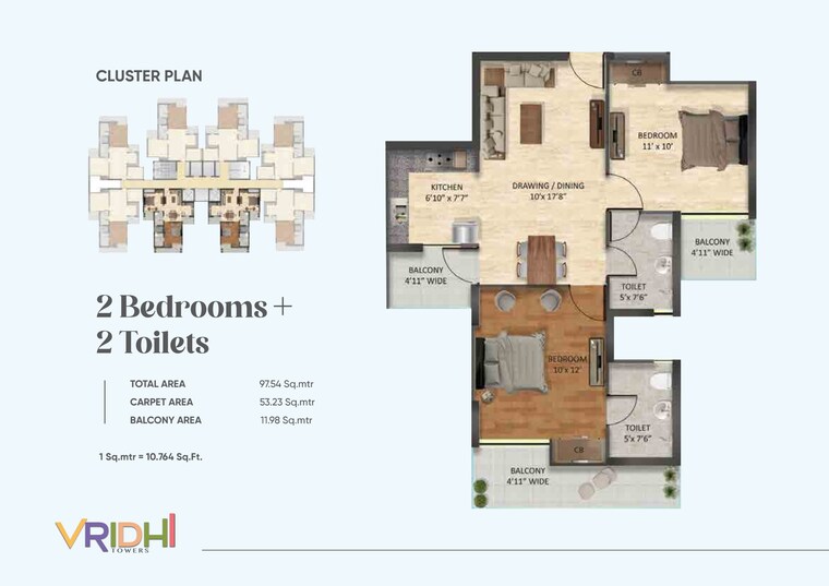 Floor Plan, victoryone-amara 2 Bedroom 1050 Sq.Ft. Apartment In Sector 16 Greater Noida Greater Noida 9406668