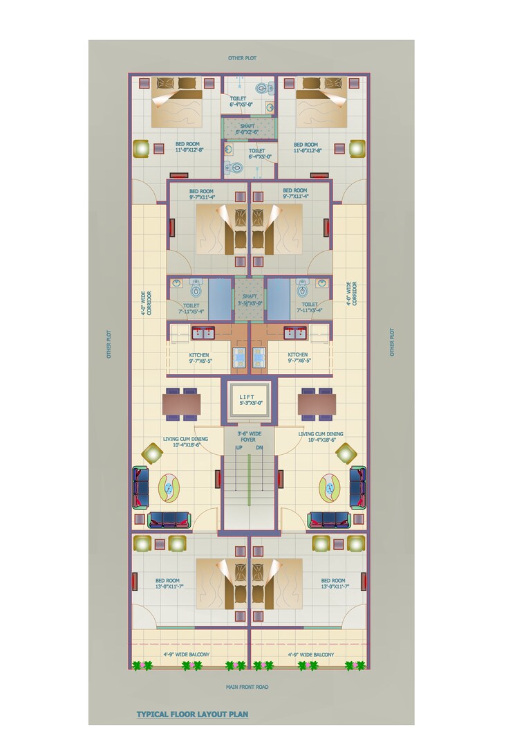 Floor Plan, govindpuri 3 Bedroom 1000 Sq.Ft. Builder Floor In Govindpuri Delhi 9407113