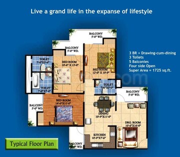 Floor Plan in 3 BHK Apartment at Keltech Golf Vista, Dundahera – for Sale