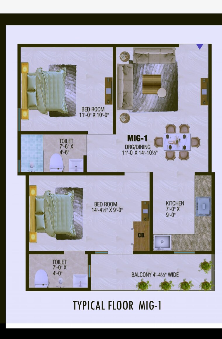Floor Plan, noida extension 2 Bedroom 1050 Sq.Ft. Builder Floor In Noida Extension Greater Noida 9409548