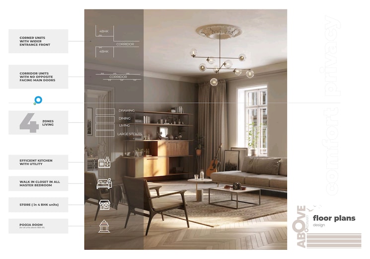 Living Room, om-sree-skypark 4 Bedroom 2600 Sq.Ft. Apartment In Kompally Hyderabad 9411909