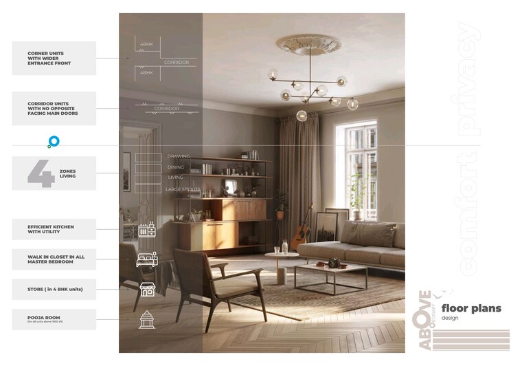 Living Room, om-sree-skypark 4 Bedroom 2600 Sq.Ft. Apartment In Kompally Hyderabad 9411909